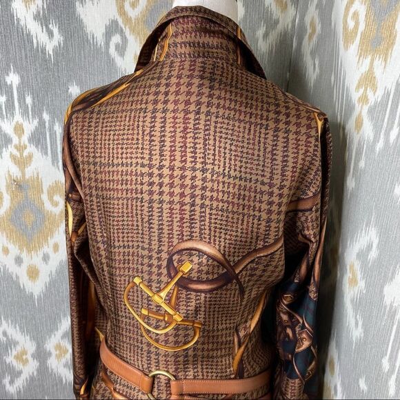 Ralph Lauren Brown Multi Glen Plaid Equestrian Elegance Silk Print Blouse - Picture 4 of 16